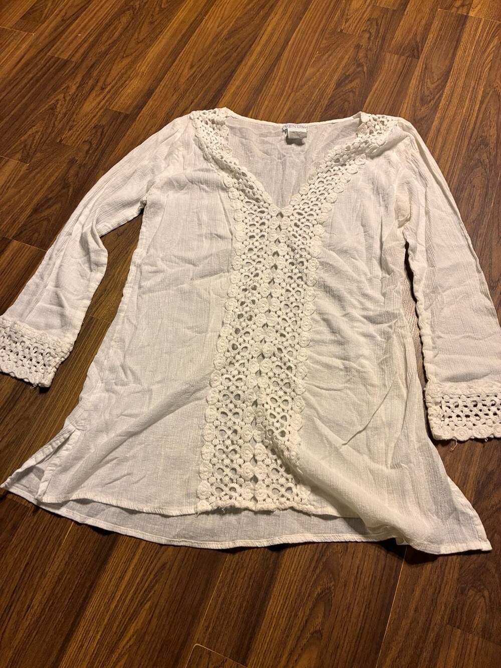 Venus White Cotton Gauze Crochet Trim Swimsuit Cover-Up Tunic
